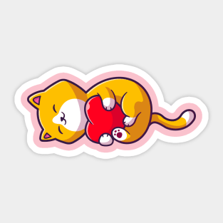 Cute Cat With Love Heart Cartoon Sticker